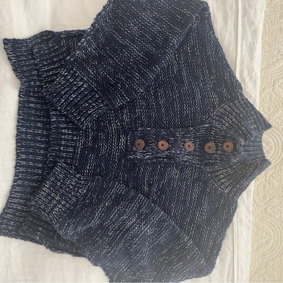 Anthropologie Marled Henley Sweater in Navy Blue - Picture 6 of 13